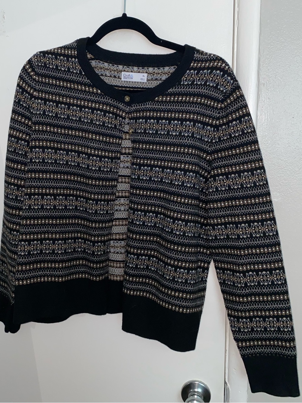 croft & barrow Black and Cream Patterned Cardigan